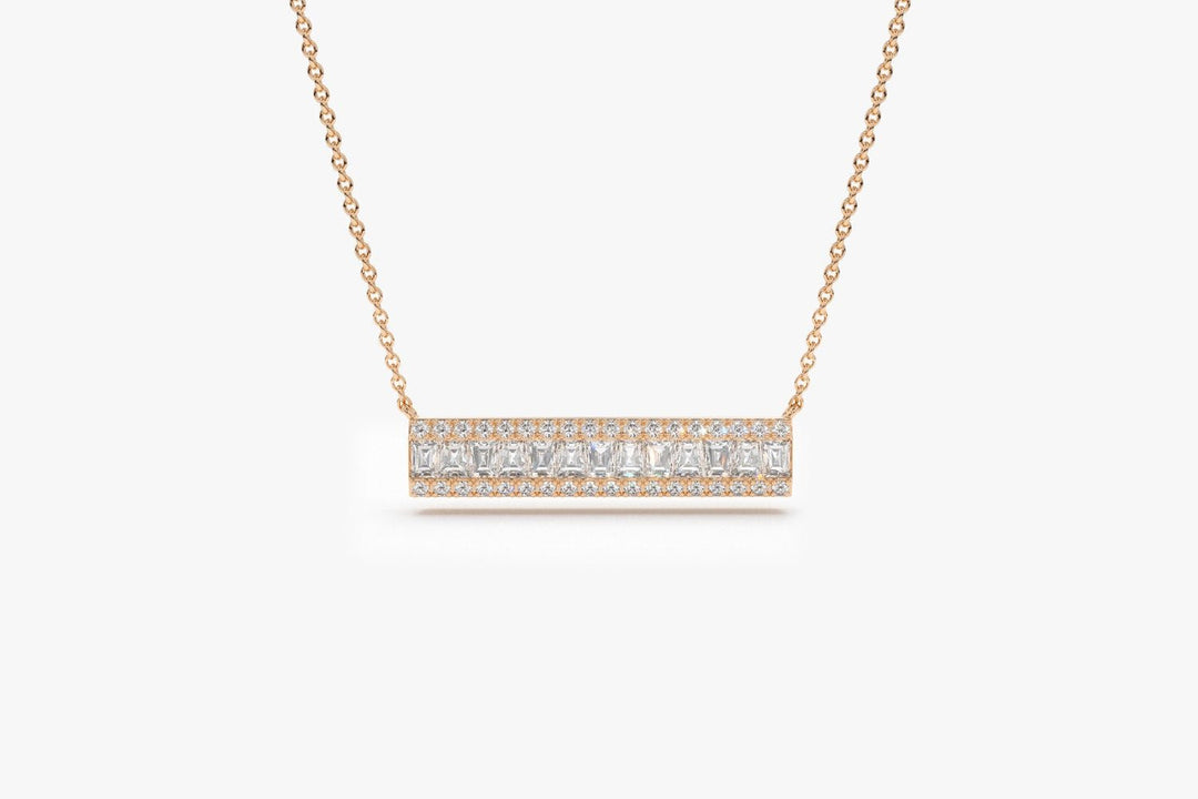 Bar Baguette Diamond Pendant Necklace for Christmas Gift - Doozy Diamonds