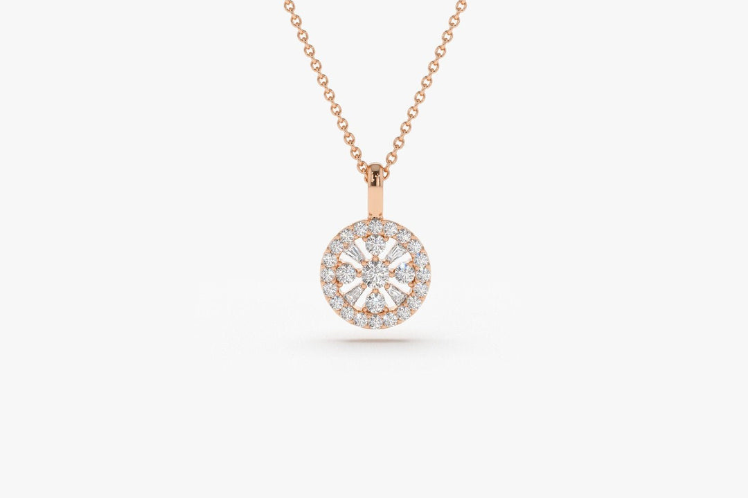 Round & Baguette Cut Diamond Necklace for Anniversary Gift - Doozy Diamonds
