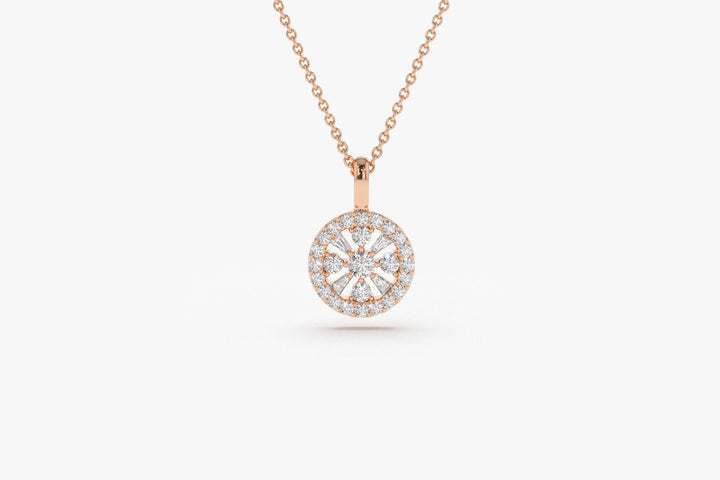 Round & Baguette Cut Diamond Necklace for Anniversary Gift - Doozy Diamonds