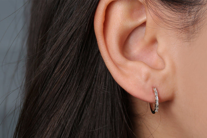 Baguette Cut Diamond lab grown diamond Hoop Earring Gift for Women - Doozy Diamonds