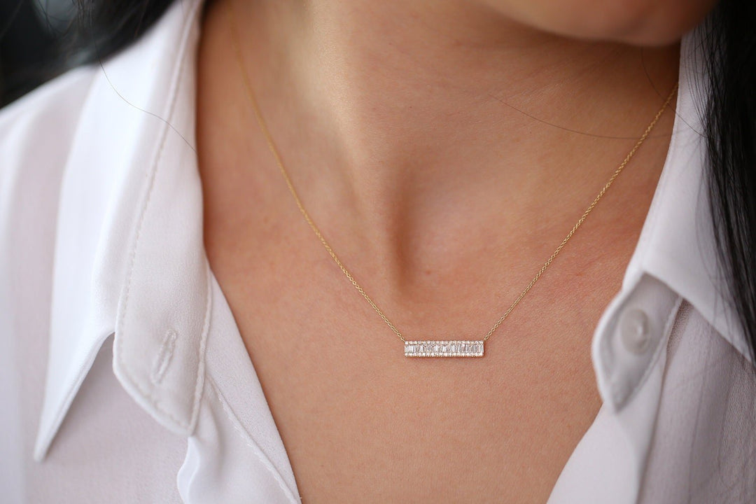 Bar Baguette Diamond Pendant Necklace for Christmas Gift - Doozy Diamonds
