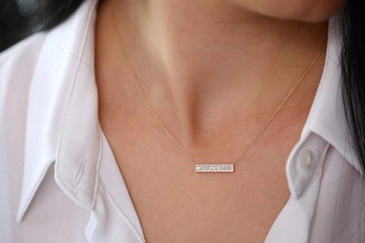 Bar Baguette Diamond Pendant Necklace for Christmas Gift - Doozy Diamonds