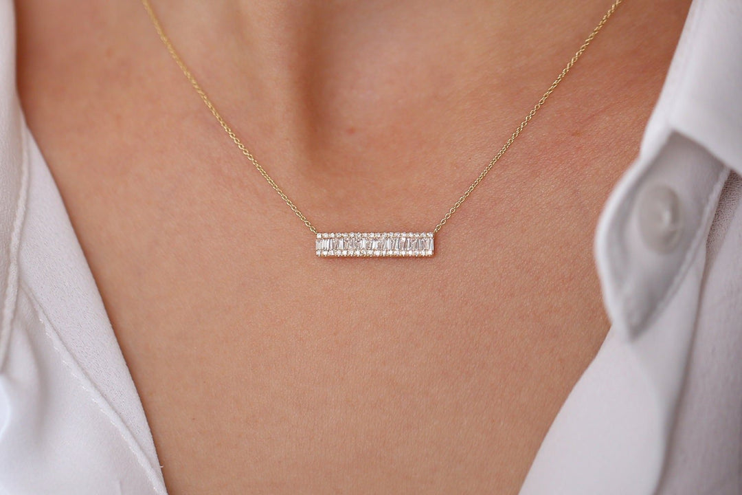 Bar Baguette Diamond Pendant Necklace for Christmas Gift - Doozy Diamonds