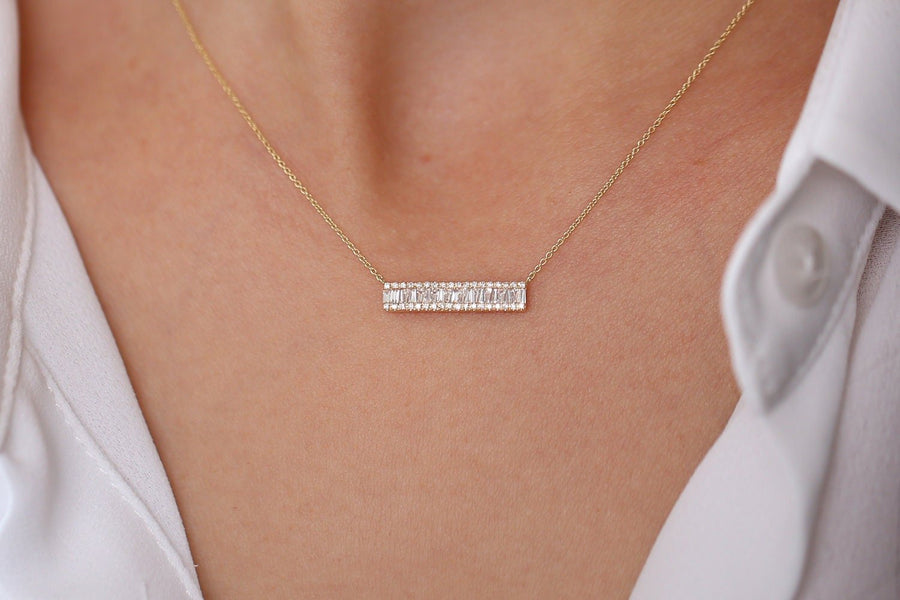 Bar Baguette Diamond Pendant Necklace for Christmas Gift - Doozy Diamonds