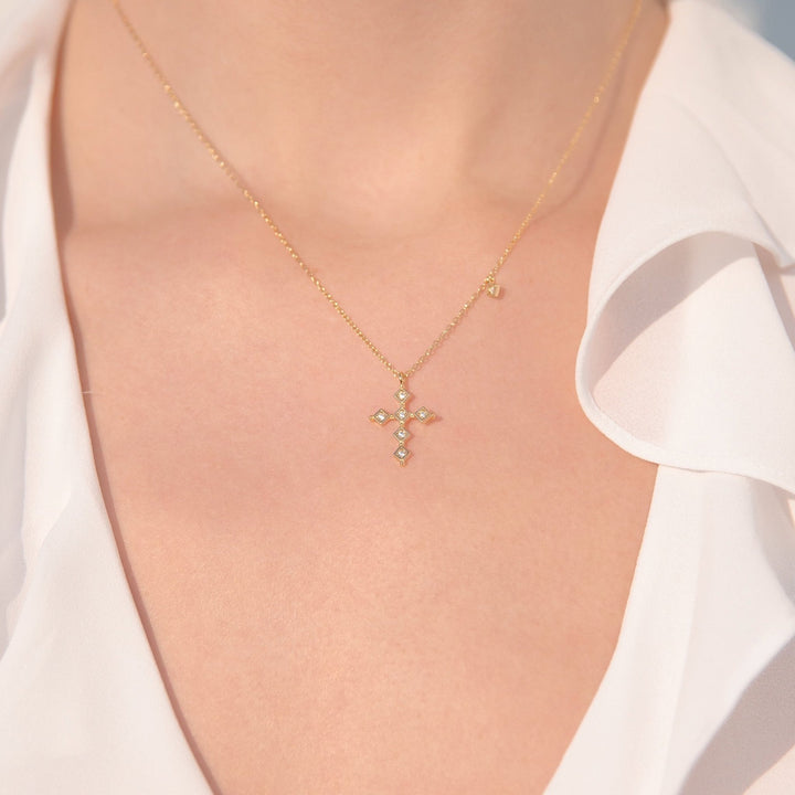 Cross Round Cut Diamond Necklace Gift for Women - Doozy Diamonds