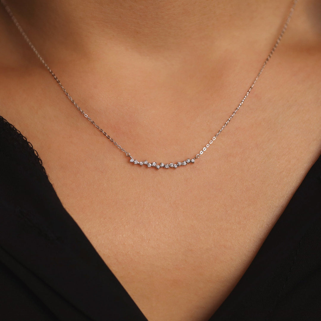 Round Cut Diamond Curved Cluster Necklace for Women - Doozy Diamonds