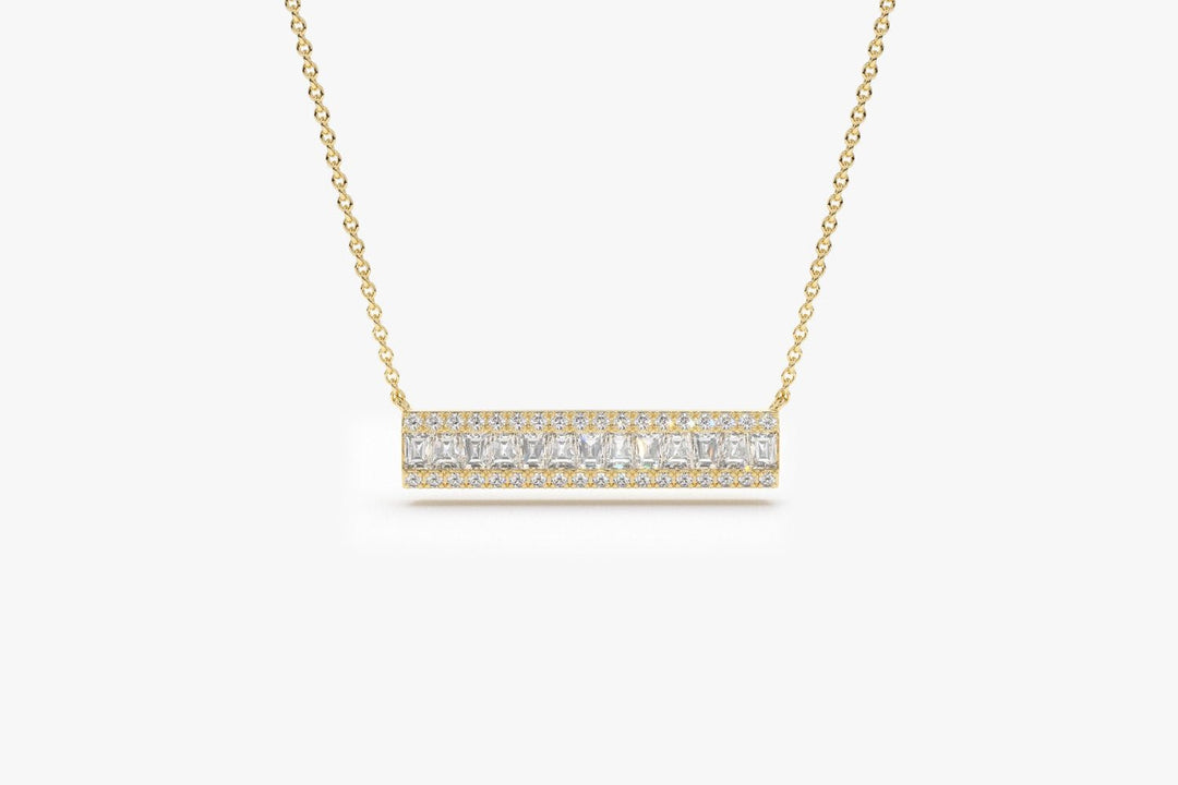 Bar Baguette Diamond Pendant Necklace for Christmas Gift - Doozy Diamonds