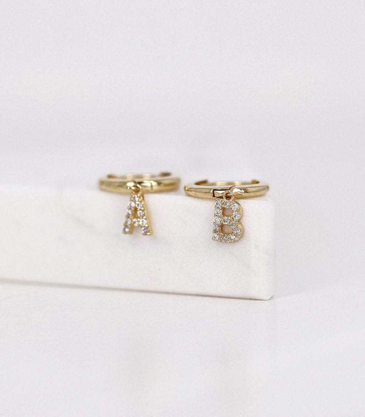 0.32CT Round lab grown diamonds Initial Huggie Hoop Earring For Women - Doozy Diamonds