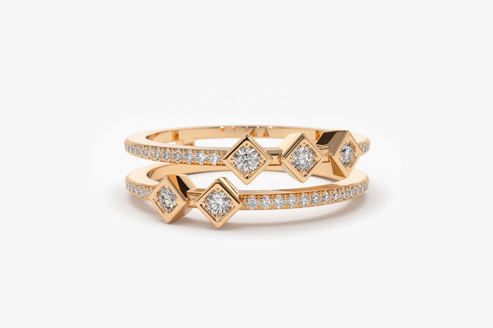 Round Cut Diamond Unique Double Pave Wedding Band for Women - Doozy Diamonds