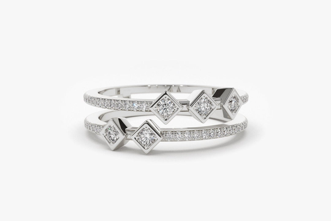 Round Cut Diamond Unique Double Pave Wedding Band for Women - Doozy Diamonds