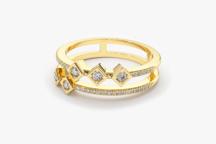 Round Cut Diamond Unique Double Pave Wedding Band for Women - Doozy Diamonds