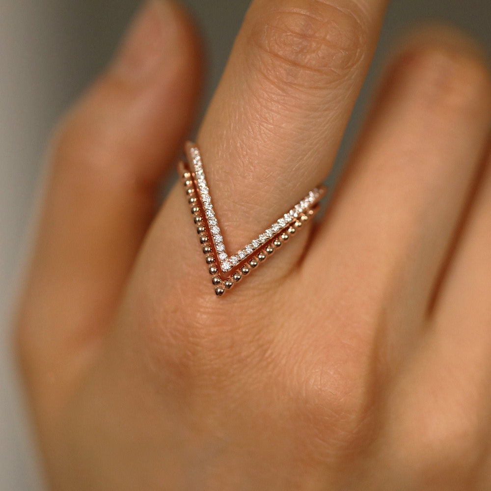 0.15CT Round V Shaped lab grown diamonds Wedding Band With Matching V Ball Shaped Band - Doozy Diamonds