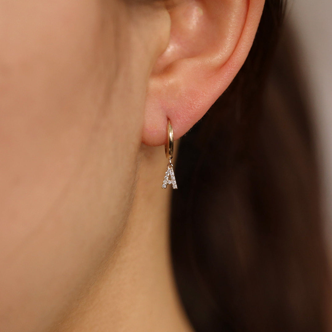 0.32CT Round lab grown diamonds Initial Huggie Hoop Earring For Women - Doozy Diamonds