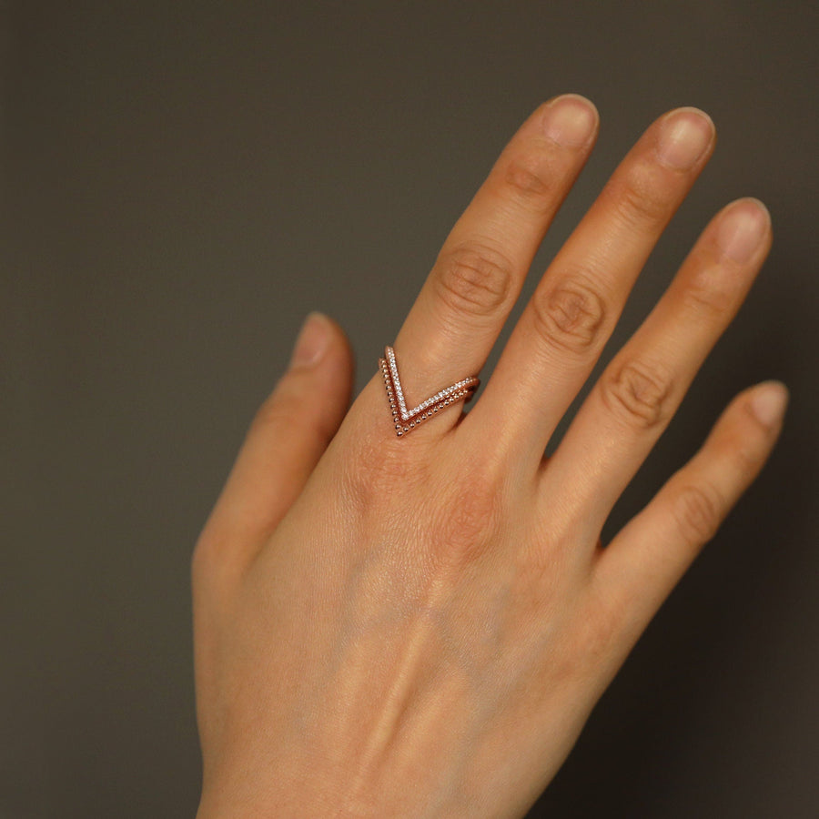 0.15CT Round V Shaped lab grown diamonds Wedding Band With Matching V Ball Shaped Band - Doozy Diamonds