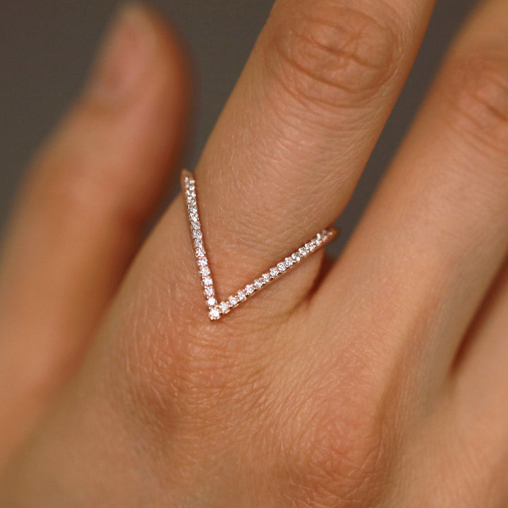 0.15CT Round V Shaped lab grown diamonds Wedding Band With Matching V Ball Shaped Band - Doozy Diamonds