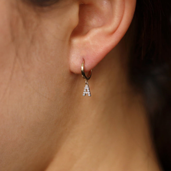 0.32CT Round lab grown diamonds Initial Huggie Hoop Earring For Women - Doozy Diamonds