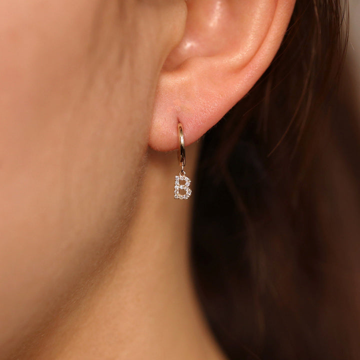 0.32CT Round lab grown diamonds Initial Huggie Hoop Earring For Women - Doozy Diamonds