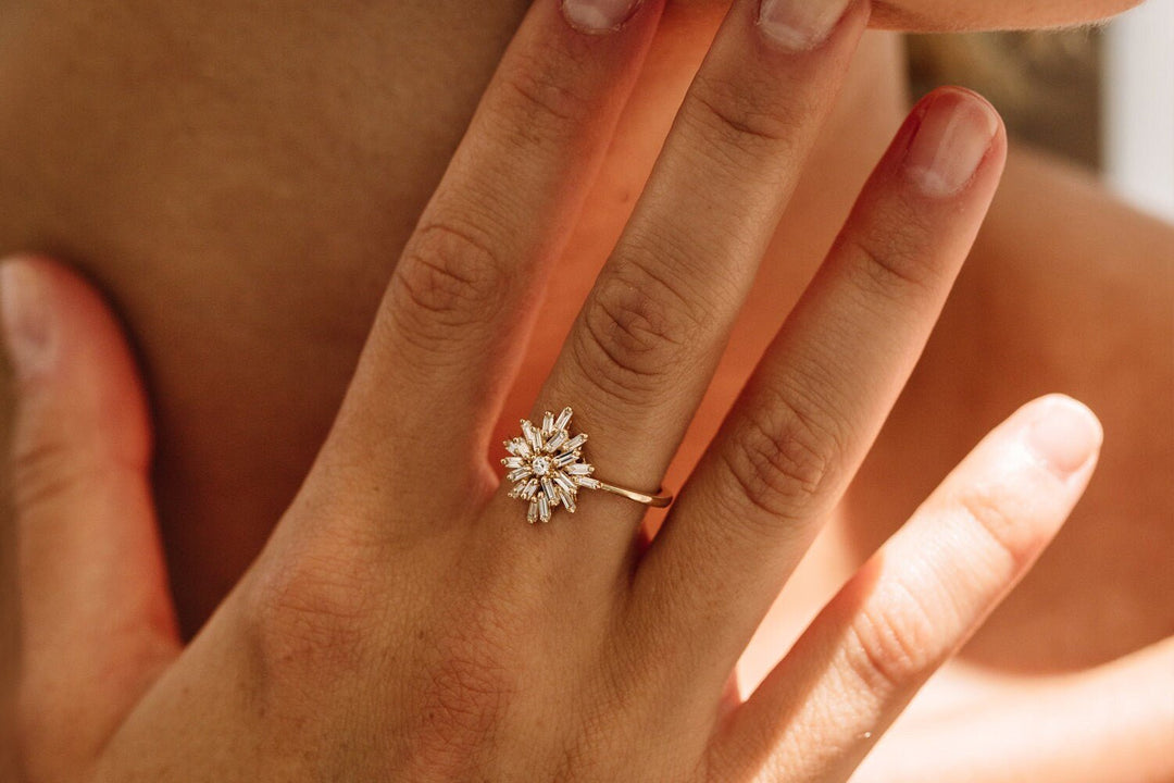 Round & Baguette Cut Diamond Cluster Wedding Ring for Her - Doozy Diamonds