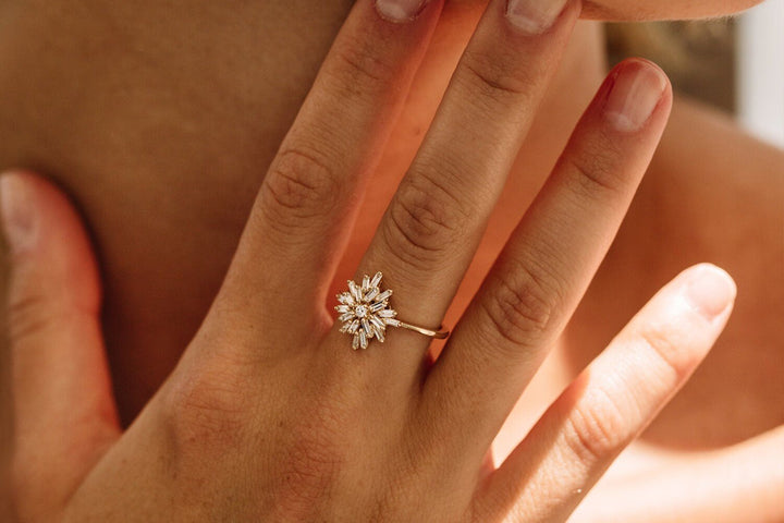 Round & Baguette Cut Diamond Cluster Wedding Ring for Her - Doozy Diamonds