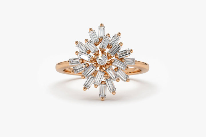 Round & Baguette Cut Diamond Cluster Wedding Ring for Her - Doozy Diamonds