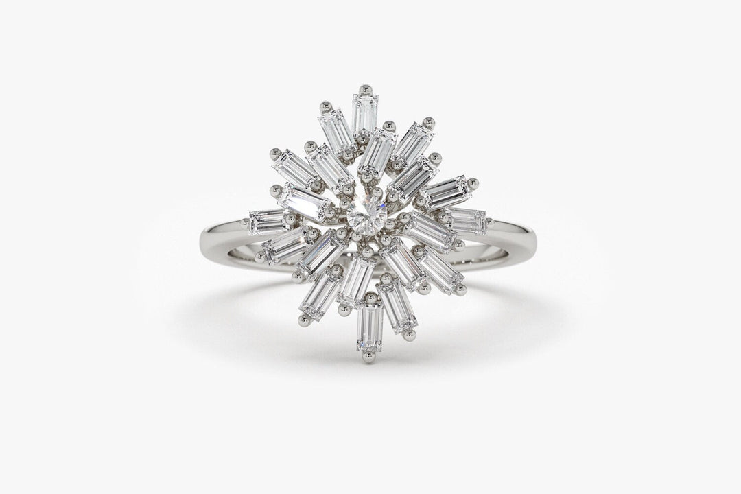 Round & Baguette Cut Diamond Cluster Wedding Ring for Her - Doozy Diamonds