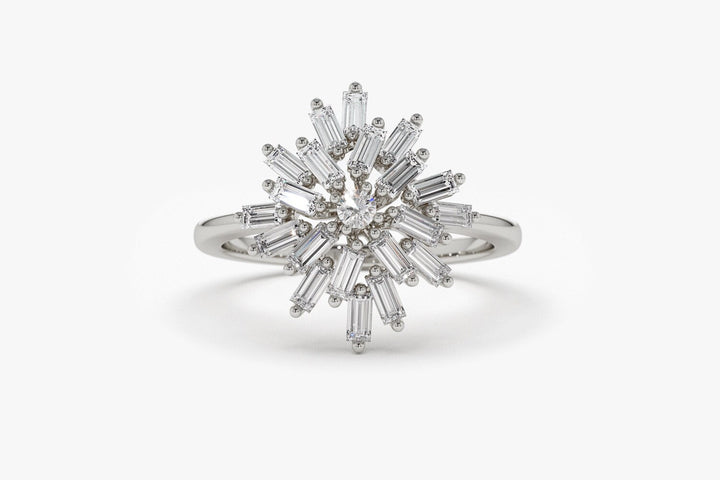 Round & Baguette Cut Diamond Cluster Wedding Ring for Her - Doozy Diamonds
