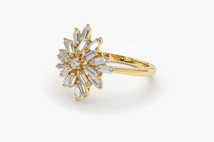 Round & Baguette Cut Diamond Cluster Wedding Ring for Her - Doozy Diamonds
