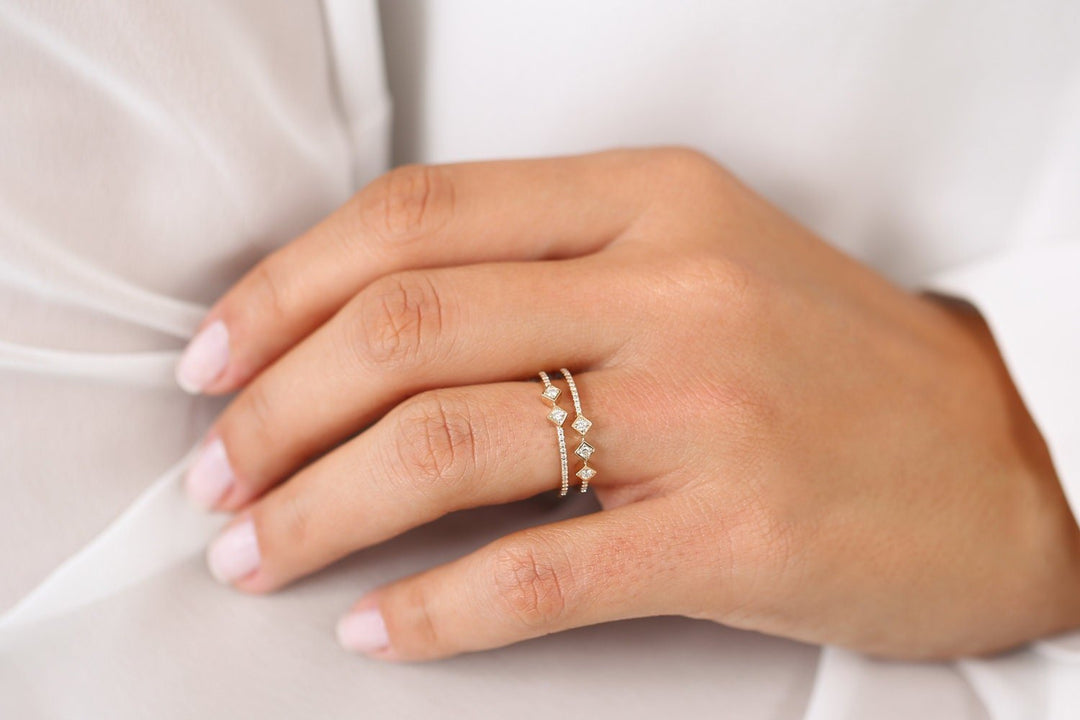 Round Cut Diamond Unique Double Pave Wedding Band for Women - Doozy Diamonds