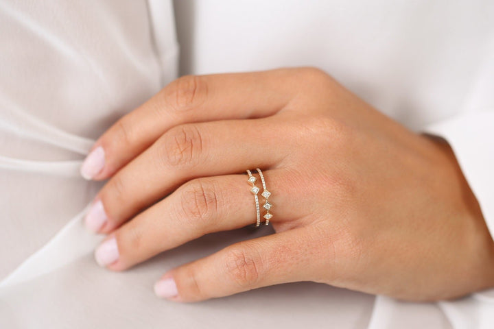 Round Cut Diamond Unique Double Pave Wedding Band for Women - Doozy Diamonds