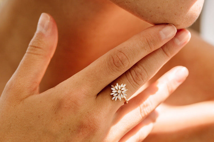 Round & Baguette Cut Diamond Cluster Wedding Ring for Her - Doozy Diamonds
