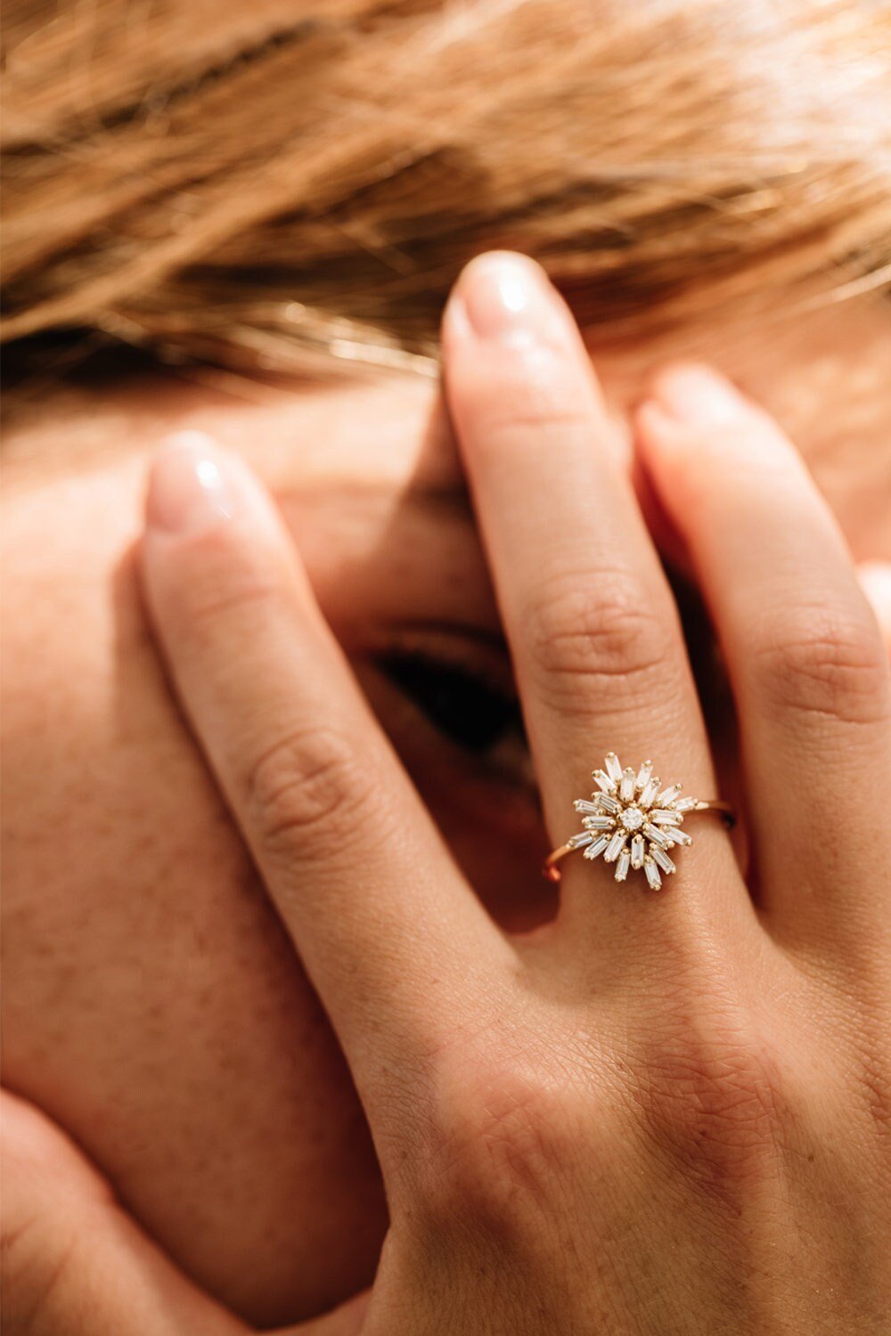 Round & Baguette Cut Diamond Cluster Wedding Ring for Her - Doozy Diamonds