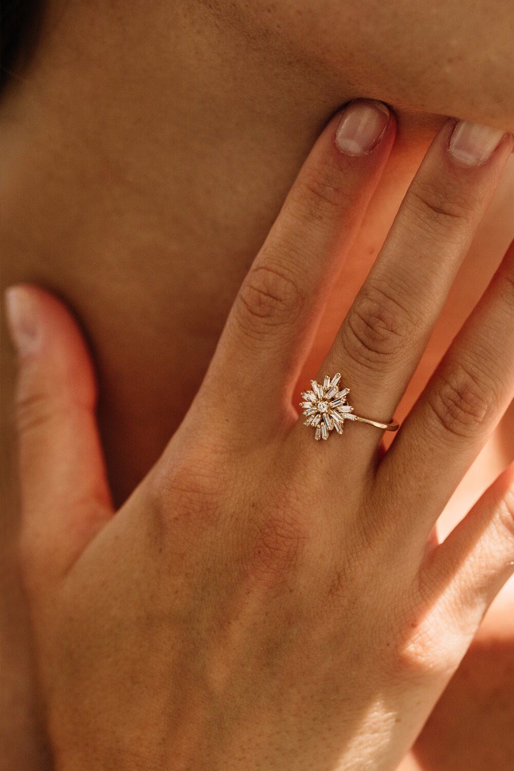 Round & Baguette Cut Diamond Cluster Wedding Ring for Her - Doozy Diamonds