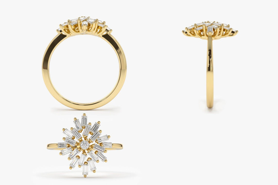 Round & Baguette Cut Diamond Cluster Wedding Ring for Her - Doozy Diamonds