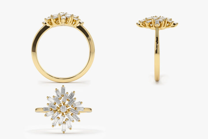 Round & Baguette Cut Diamond Cluster Wedding Ring for Her - Doozy Diamonds