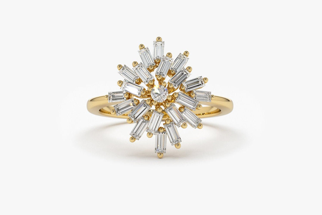 Round & Baguette Cut Diamond Cluster Wedding Ring for Her - Doozy Diamonds