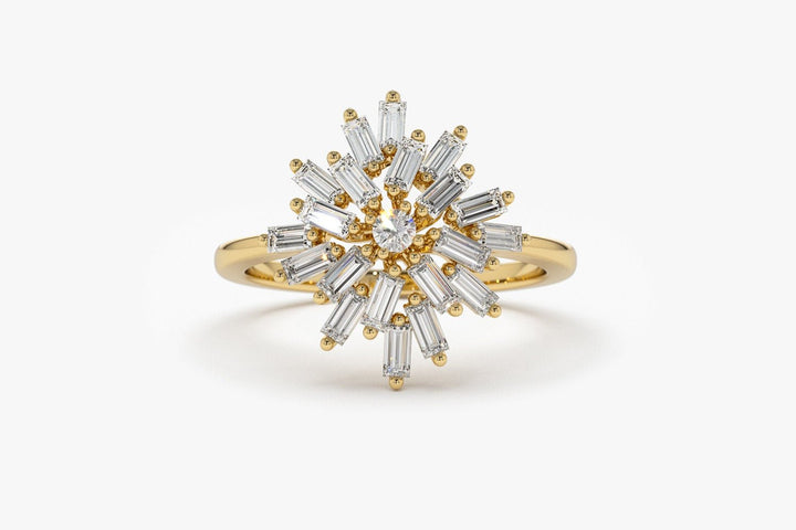 Round & Baguette Cut Diamond Cluster Wedding Ring for Her - Doozy Diamonds