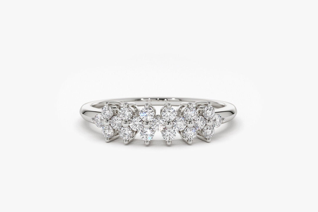 Round Cut Diamond Cluster Wedding Ring in 18K Solid Gold for Women - Doozy Diamonds