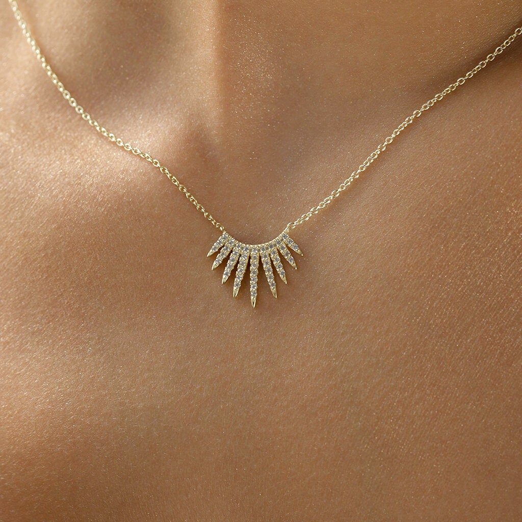 Solid Gold Round Cut Diamond lab grown diamond Necklace in Gold - Doozy Diamonds