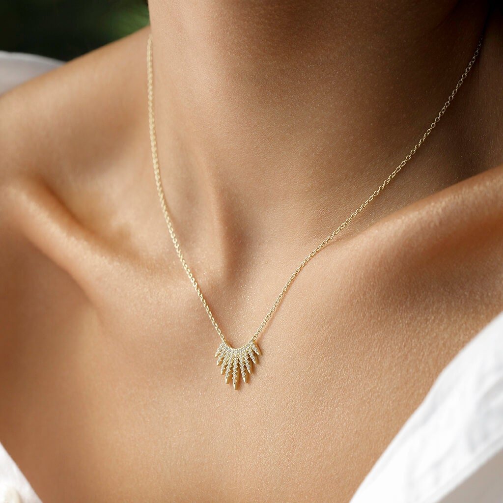 Solid Gold Round Cut Diamond lab grown diamond Necklace in Gold - Doozy Diamonds