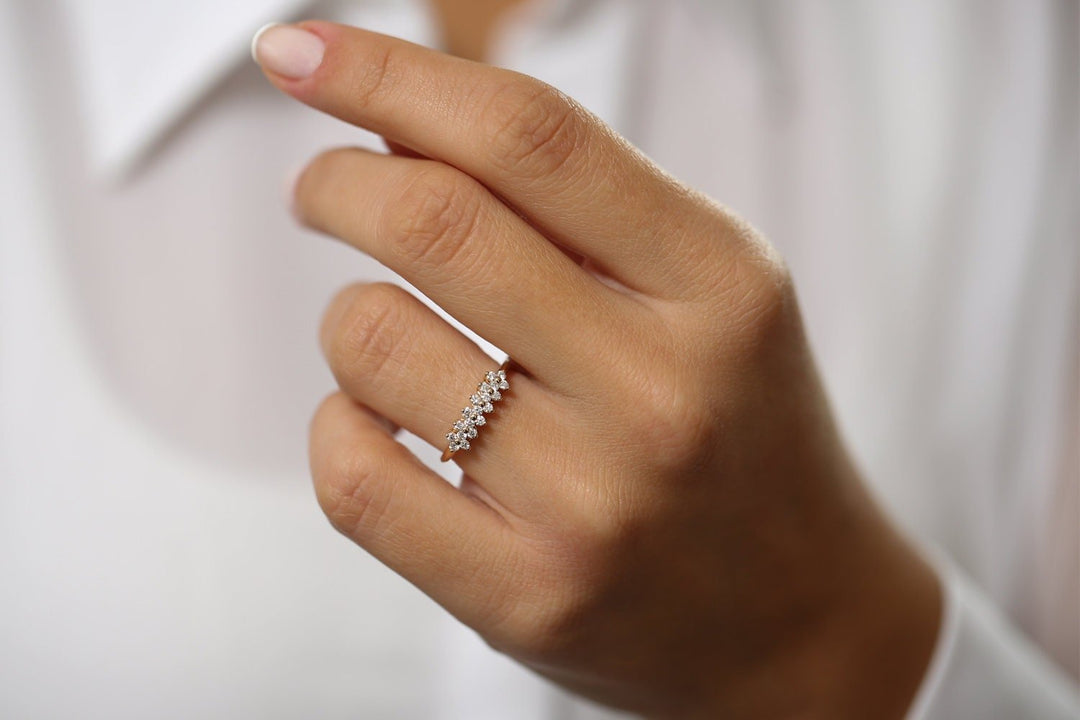 Round Cut Diamond Cluster Wedding Ring in 18K Solid Gold for Women - Doozy Diamonds