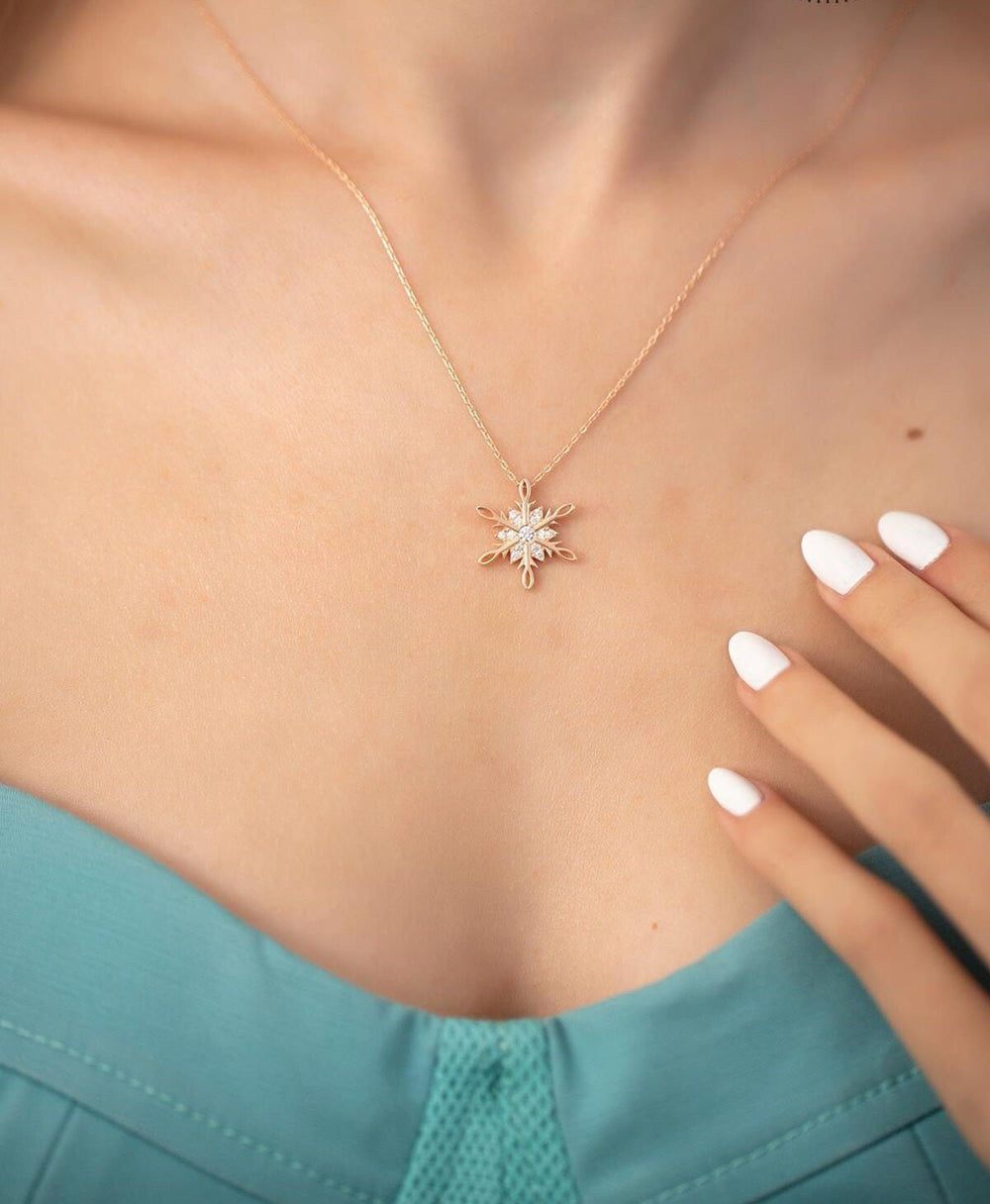 Round Cut Diamond Snowflake Dream Necklace for Her - Doozy Diamonds