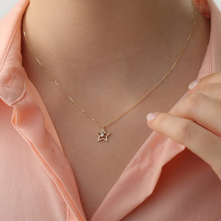 Round Cut Diamond Small Star Charm Necklace for Her - Doozy Diamonds