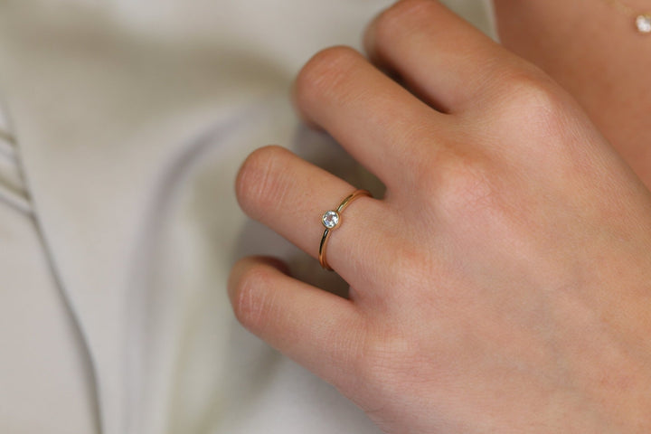 Bezel Set Round Cut Diamond Ring for Her for Birthday Gift - Doozy Diamonds
