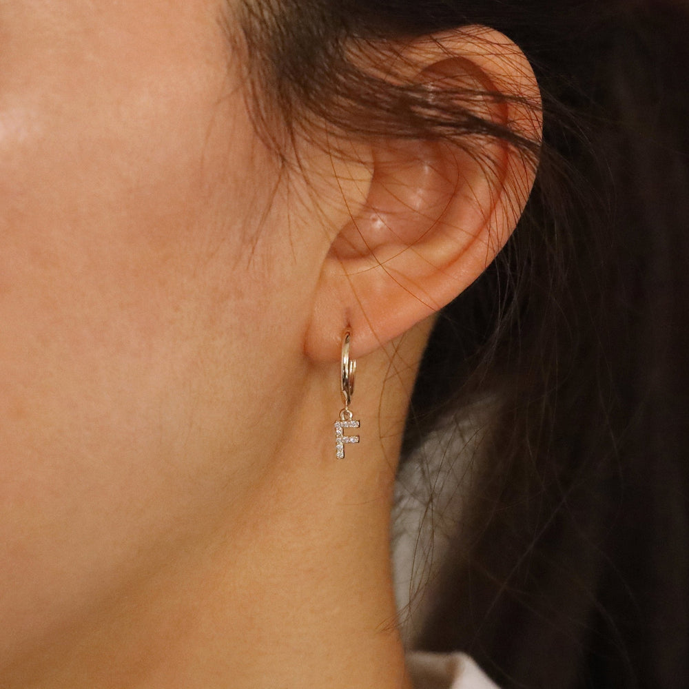 0.32CT Round lab grown diamonds Initial Huggie Hoop Earring For Women - Doozy Diamonds