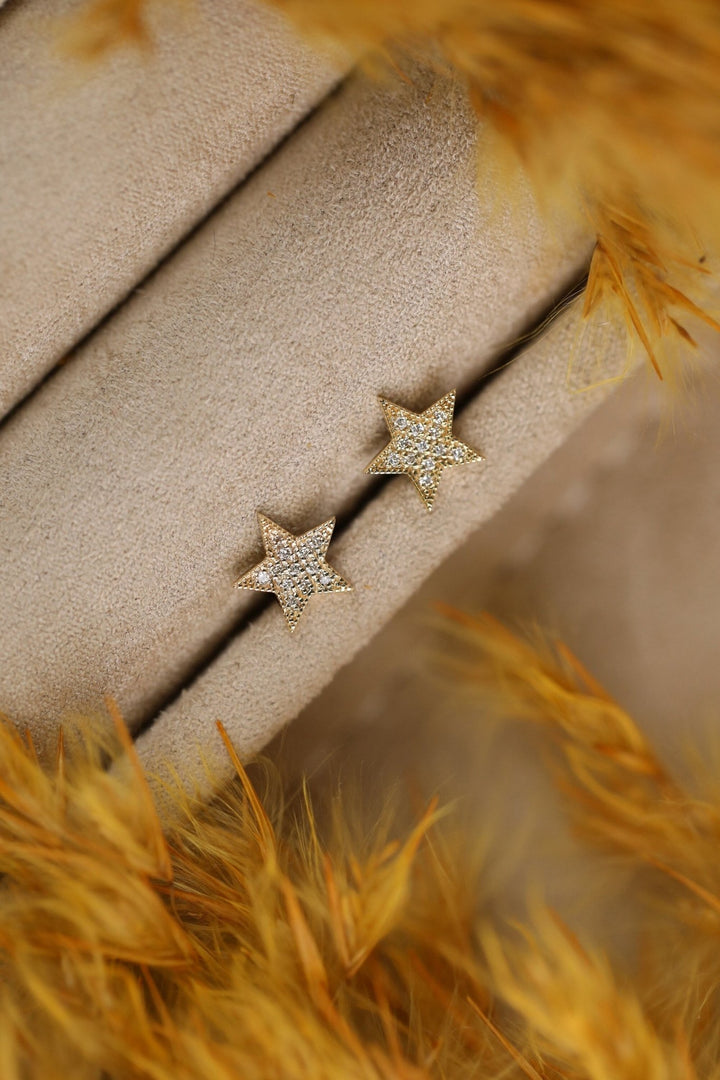 0.2CT Round Star Shaped lab grown diamonds Stud Earrings In Solid Gold - Doozy Diamonds