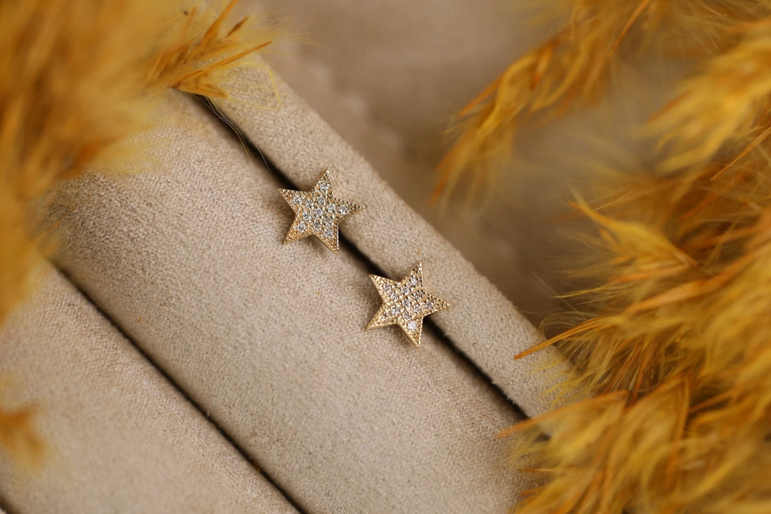 0.2CT Round Star Shaped lab grown diamonds Stud Earrings In Solid Gold - Doozy Diamonds