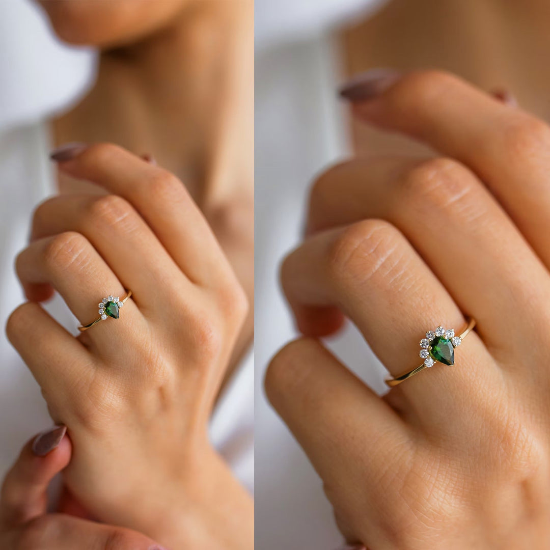 Green Pear Cut lab grown diamond Cluster Diamond Ring for Women - Doozy Diamonds
