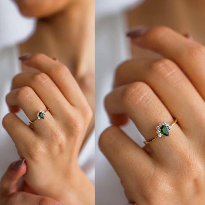 Green Pear Cut lab grown diamond Cluster Diamond Ring for Women - Doozy Diamonds
