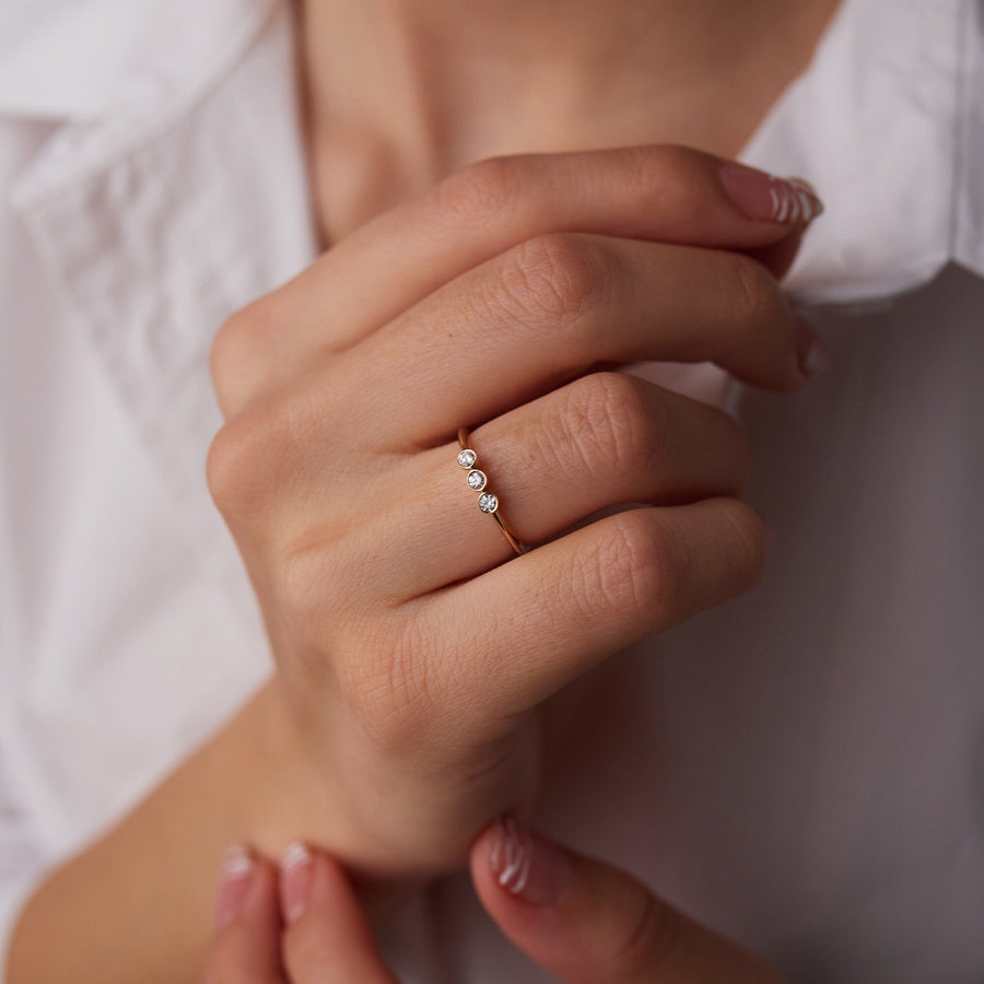 Three Stone Round Cut Diamond Wedding Band for Women - Doozy Diamonds