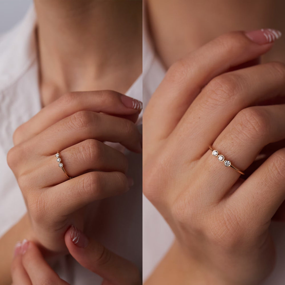 Three Stone Round Cut Diamond Wedding Band for Women - Doozy Diamonds